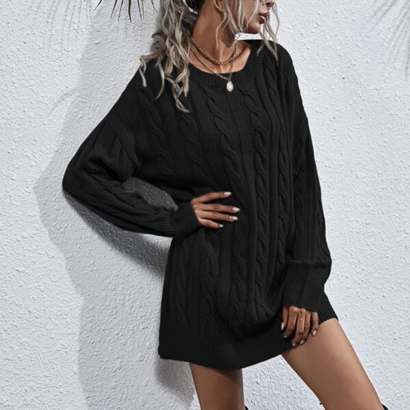 Cozy Grey oversized chunky knit cable sweater dress - Picture 11 of 12